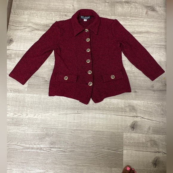 St John Collections by Marie Gray Crimson/Black/Metallic YarnTweed Blazer - Picture 4 of 14